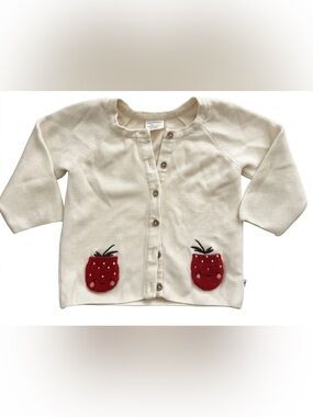Viverano Organics Strawberry Embroidered Pocket Baby Cardigan 18-24M